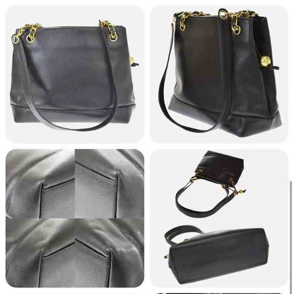 CHANEL CC Logo Chain Tote Bag Caviar Leather - Picture 3 of 4